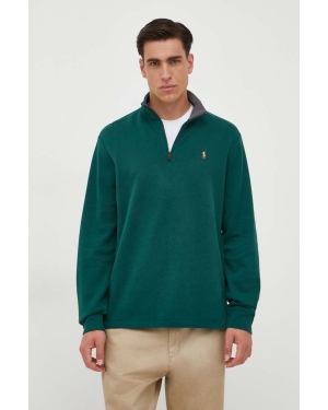 Polo Ralph Lauren sweter bawełniany kolor zielony lekki z półgolfem