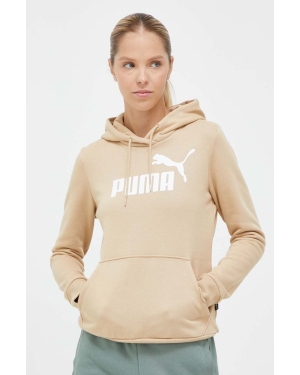 Puma bluza damska kolor beżowy z kapturem z nadrukiem