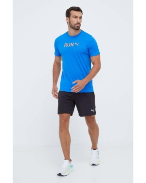 Puma t-shirt do biegania kolor niebieski z nadrukiem