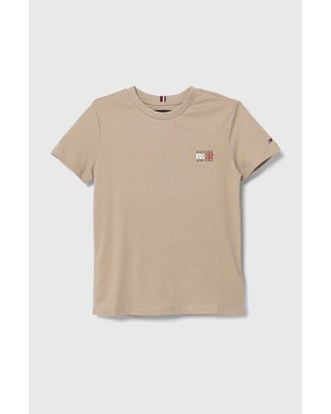 Tommy Hilfiger t-shirt bawełniany dziecięcy kolor brązowy z nadrukiem