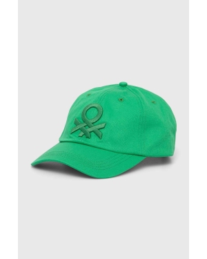 United Colors of Benetton czapka z daszkiem bawełniana kolor zielony z aplikacją
