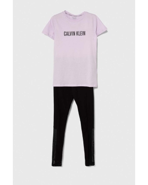 Calvin Klein Underwear piżama bawełniana dziecięca kolor fioletowy z nadrukiem