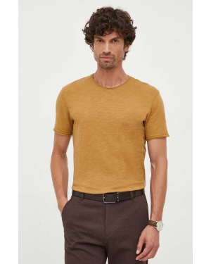 Sisley t-shirt bawełniany kolor brązowy gładki