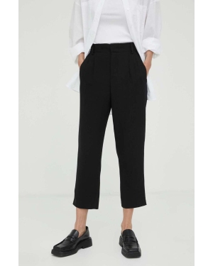 Drykorn spodnie lniane kolor czarny fason cygaretki high waist