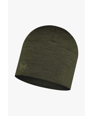 Buff czapka Merino Lightweight kolor zielony z cienkiej dzianiny wełniana