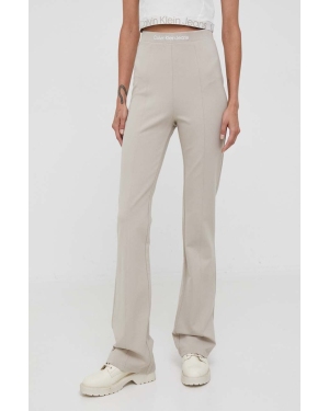 Calvin Klein Jeans spodnie damskie kolor beżowy dzwony high waist