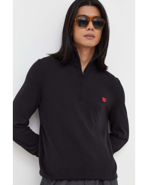 HUGO sweter bawełniany męski kolor czarny lekki z półgolfem