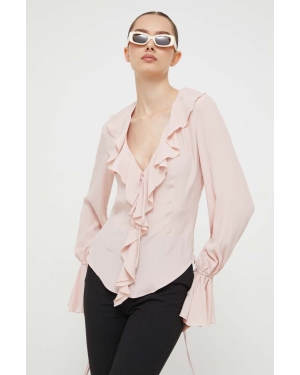 Blugirl Blumarine bluzka z domieszką jedwabiu kolor różowy gładka