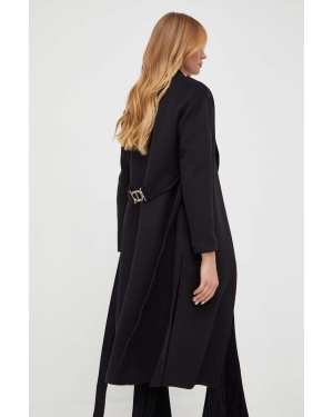 Twinset płaszcz wełniany kolor czarny przejściowy