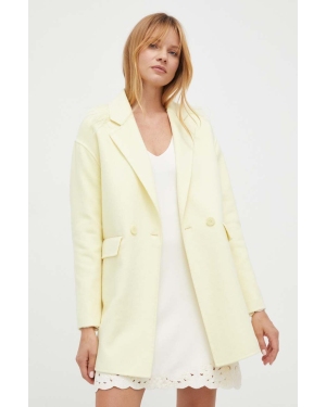 Twinset płaszcz wełniany kolor żółty przejściowy dwurzędowy