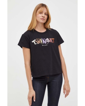 Twinset t-shirt bawełniany kolor czarny