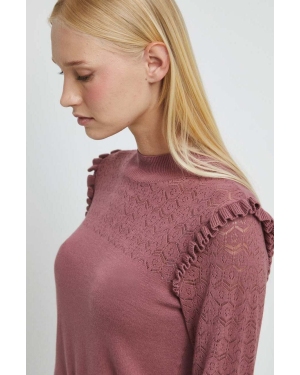 Medicine sweter damski kolor różowy lekki z półgolfem