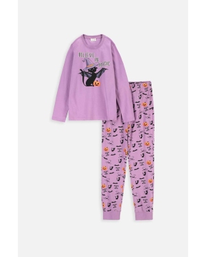 Coccodrillo piżama bawełniana dziecięca kolor fioletowy wzorzysta