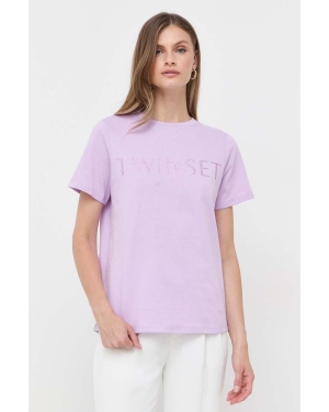 Twinset t-shirt bawełniany kolor fioletowy