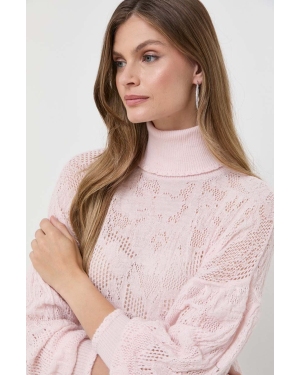 Twinset sweter z domieszką wełny damski kolor różowy lekki z golfem