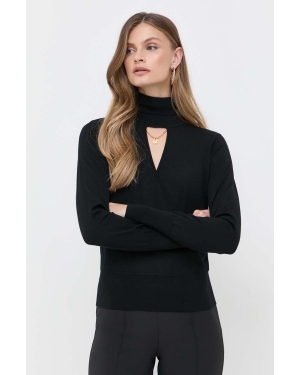 Elisabetta Franchi sweter wełniany damski kolor czarny lekki z golfem