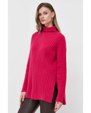 Twinset sweter wełniany damski kolor różowy z golfem