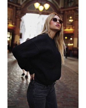 MUUV Bluza bawełniana Soft Touch damska kolor czarny gładka