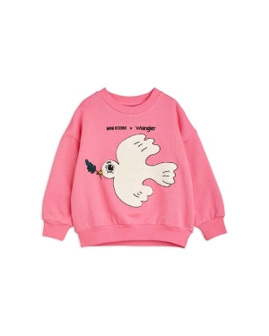 Mini Rodini bluza bawełniana dziecięca Mini Rodini x Wrangler kolor różowy z nadrukiem