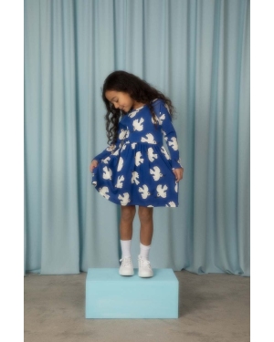 Mini Rodini sukienka bawełniana dziecięca Mini Rodini x Wrangler kolor niebieski mini rozkloszowana