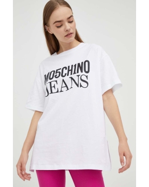 Moschino Jeans t-shirt bawełniany kolor biały