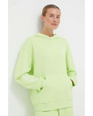 adidas bluza bawełniana damska kolor zielony z kapturem z aplikacją