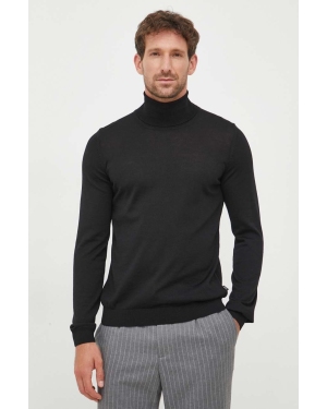 BOSS sweter wełniany męski kolor czarny lekki z golferm