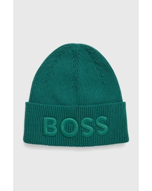 Boss Orange czapka z domieszką wełny BOSS ORANGE kolor zielony z grubej dzianiny