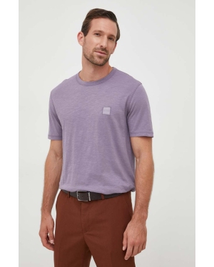 BOSS t-shirt bawełniany BOSS CASUAL kolor fioletowy z aplikacją