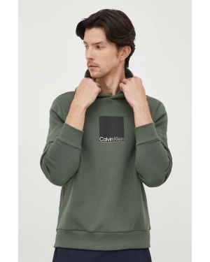 Calvin Klein bluza męska kolor zielony z kapturem z nadrukiem