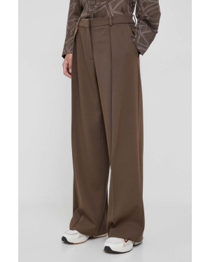 Calvin Klein spodnie z domieszką wełny kolor brązowy szerokie high waist