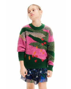 Desigual sweter z domieszką wełny dziecięcy kolor różowy