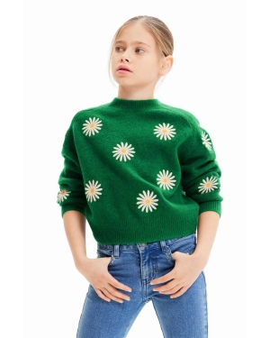 Desigual sweter z domieszką wełny dziecięcy kolor zielony