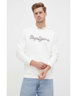 Pepe Jeans bluza bawełniana Ryan męska kolor biały z kapturem z aplikacją