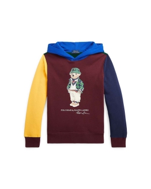 Polo Ralph Lauren bluza bawełniana dziecięca kolor bordowy z kapturem z nadrukiem