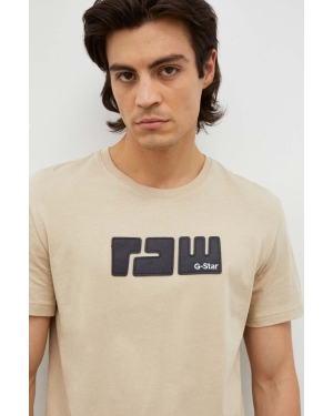 G-Star Raw t-shirt bawełniany kolor beżowy z aplikacją