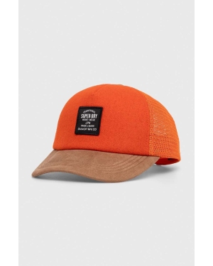 Superdry czapka z daszkiem kolor pomarańczowy z aplikacją
