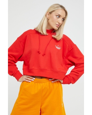adidas Originals bluza bawełniana damska kolor czerwony z kapturem z nadrukiem