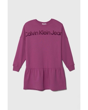 Calvin Klein Jeans sukienka bawełniana dziecięca kolor fioletowy mini rozkloszowana