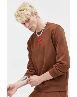 HUGO bluza bawełniana męska kolor brązowy z aplikacją