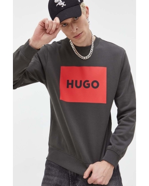 HUGO bluza bawełniana męska kolor szary z nadrukiem