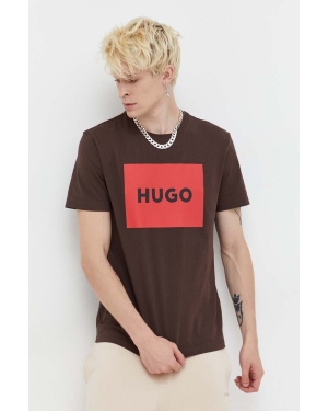 HUGO t-shirt bawełniany kolor brązowy z nadrukiem 50467952