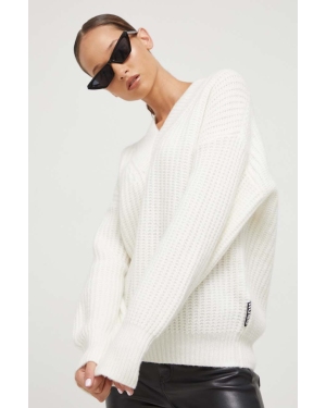HUGO sweter wełniany damski kolor biały ciepły