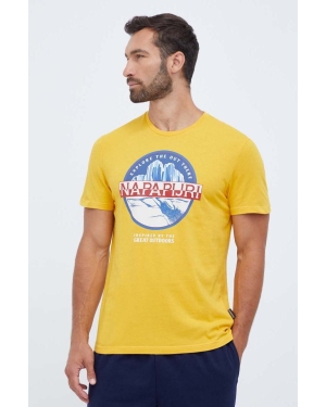 Napapijri t-shirt bawełniany kolor żółty z nadrukiem
