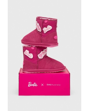 Emu Australia buty zimowe zamszowe dziecięce x Barbie, Wallaby Mini Play kolor różowy
