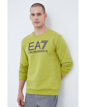 EA7 Emporio Armani bluza bawełniana męska kolor zielony z aplikacją