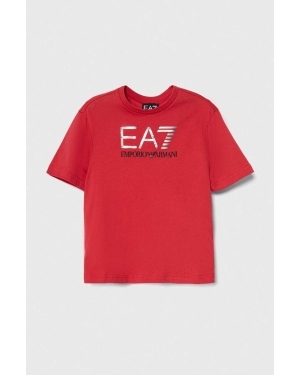 EA7 Emporio Armani t-shirt bawełniany dziecięcy kolor czerwony z nadrukiem
