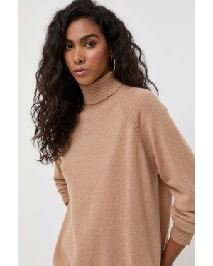 Twinset sweter wełniany damski kolor brązowy lekki z golfem