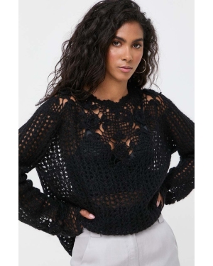 Twinset sweter wełniany damski kolor czarny lekki