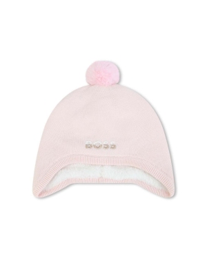BOSS czapka dziecięca kolor różowy bawełniana